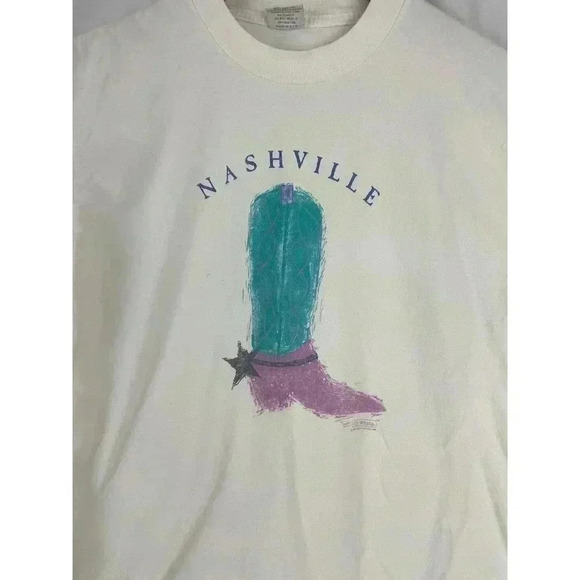 VTG Nashville Cowboy Western Boot T-Shirt LARGE 1980s - Picture 5 of 7